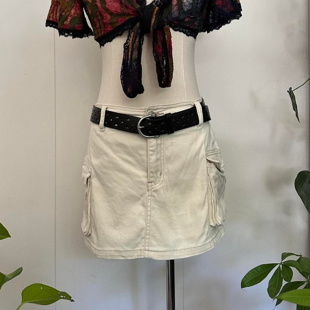 Kreamy Cream Cargo Mini Skort Y2K Cotton Blend Skirt Size Large Fits Medium